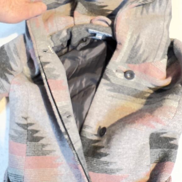 Coffee Shop Kids Mid Length Coat Girl XL Belted DEEEP Hood Poly Wool Blend Aztec - Picture 5 of 13